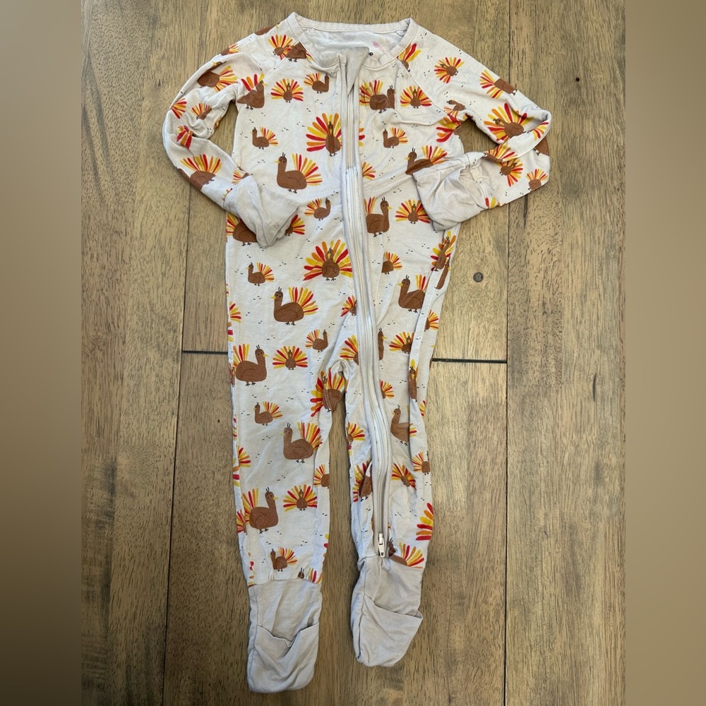 Little One Shop Turkey Thanksgiving Zippered Convertible Footie Pajamas 6-12m
